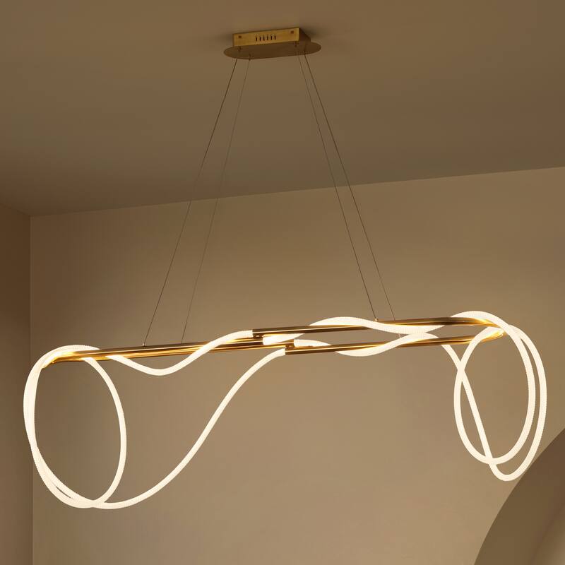 Silicone Rope/Metal Dimmable Integrated LED Chandelier, By JONATHAN Y - Brass Gold - 13-85 H x 59 L x 12 W