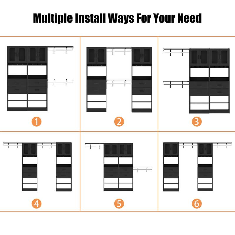 Rackcog Closet System with Doors and Drawers, Storage Organizer with DIY Shelving for Walk-in Closet