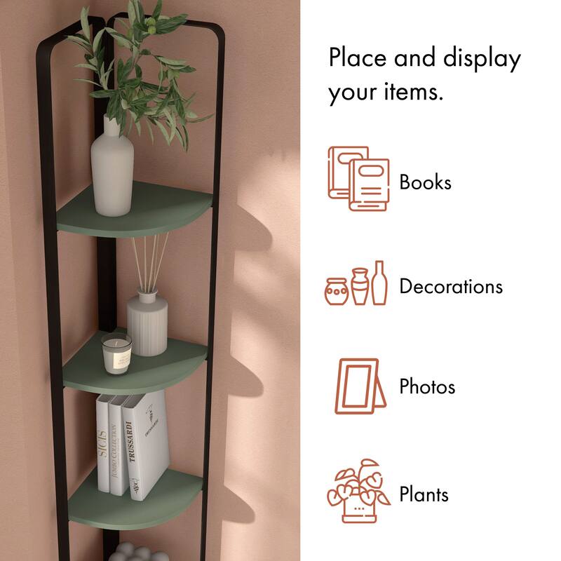 Furniture of America Elowen Modern 5-Shelf Corner Bookcase with Flat Metal Legs