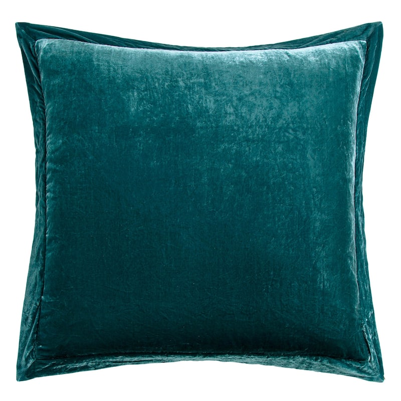 HiEnd Accents Stella Faux Silk Velvet Romantic Western Flanged Euro Sham, 27"x27" - Teal