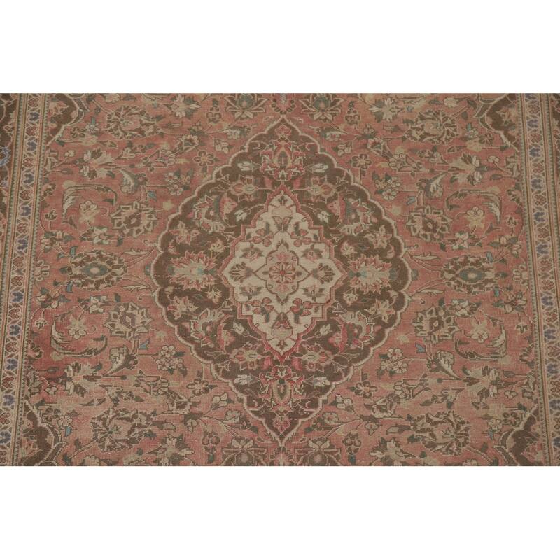 Hand Knotted Oriental 100% Wool Carpet Traditional Floral Pink Kashan Area Rug - 10' 0'' X 6' 9''