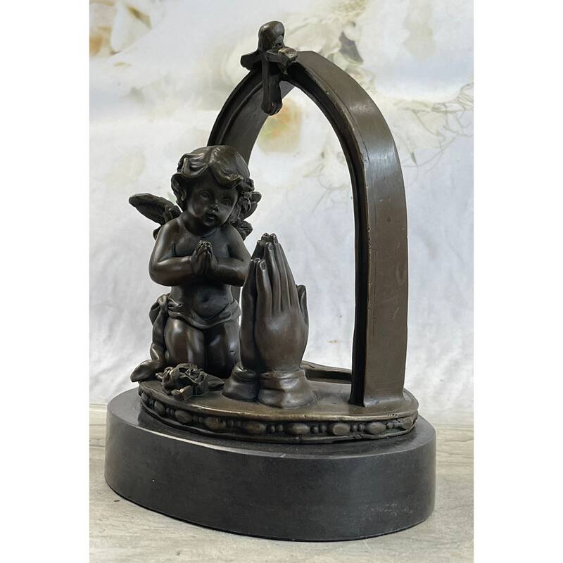Bronze Sculpture Art Deco Winged Angel Religion Artwork Figurine Statue Gift