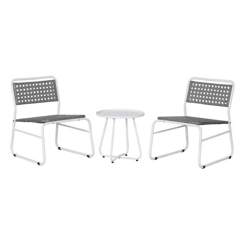 Selby 3-Piece Mid-Century Modern Faux Rattan Conversation Outdoor Patio Set, by JONATHAN Y - Gray