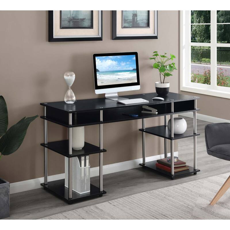 Convenience Concepts Designs2Go No Tools 60 inch Deluxe Student Desk with Shelves - Black