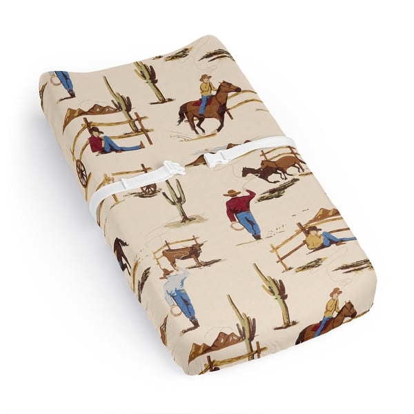 slide 2 of 6, Sweet Jojo Designs Tan Brown Western Cowboy Boy Changing Pad Cover Sheet Wild West Southern Charm Country South Horse Cow Animal