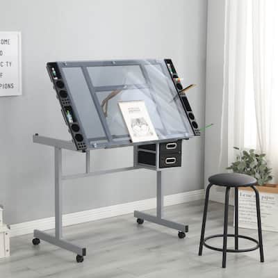 Adjustable Art Drawing Desk Craft Station Drafting with 2 Non Woven ...