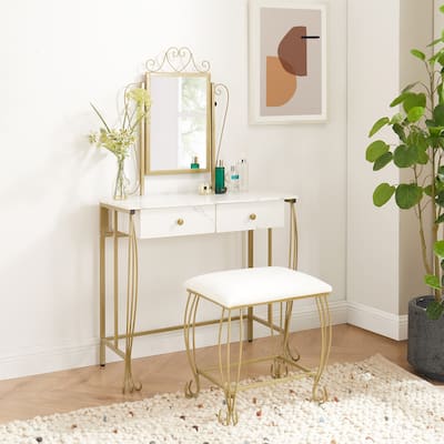 Makeup Vanity Mirror Table Set with Stool,Storage Dressing Table