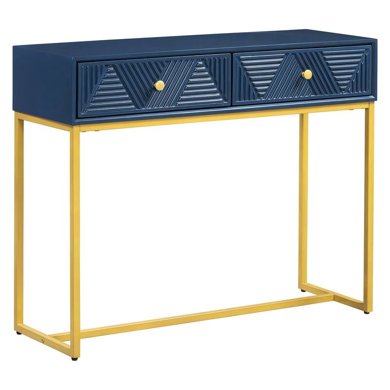 38" Modern Console Table with Two Drawers and Gold Metal Base for Entryway, Living Room