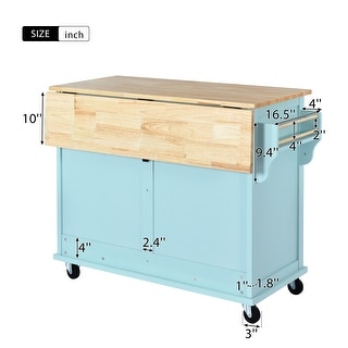 Mint Green Kitchen Island Cart w/ Drop-Leaf Countertop, Concealed ...