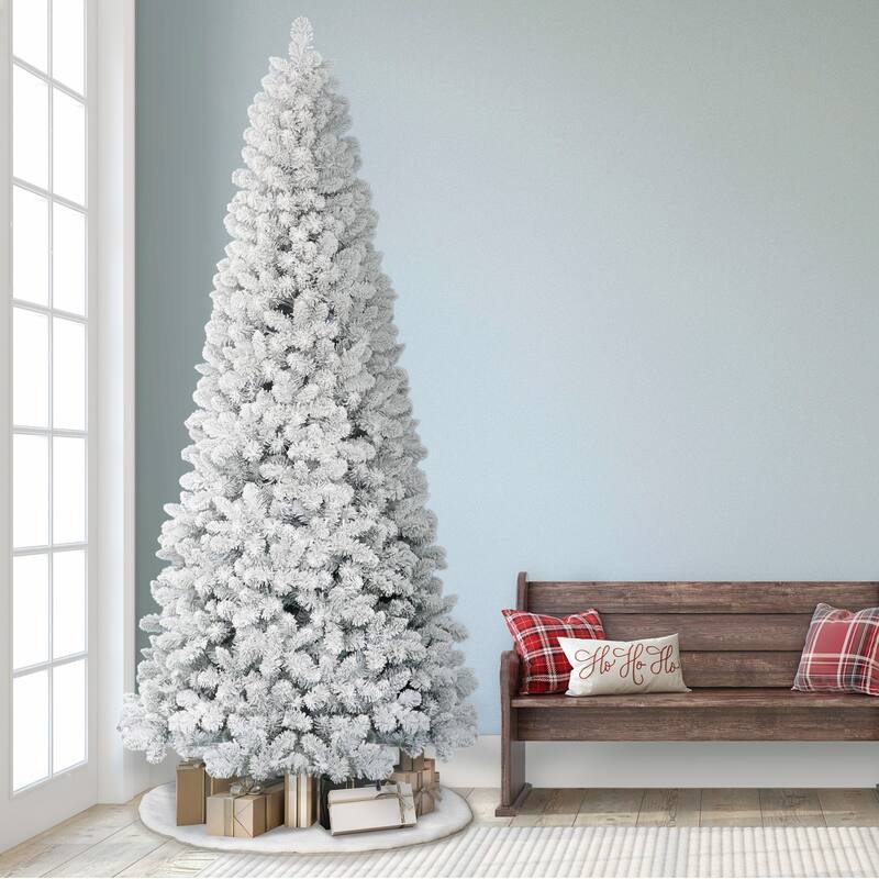 9' Flocked Virginia Pine Artificial Christmas Tree, Unlit - 9 Foot