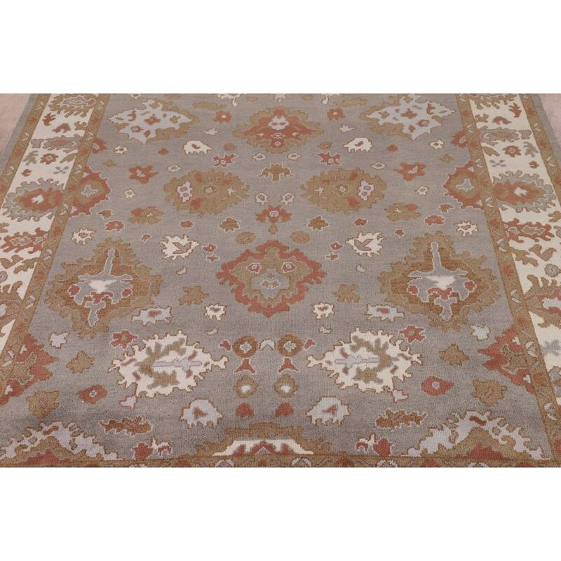 Gray Oushak Indian Area Rug Handmade Geometric Wool Carpet - 8'4"x 9'10"