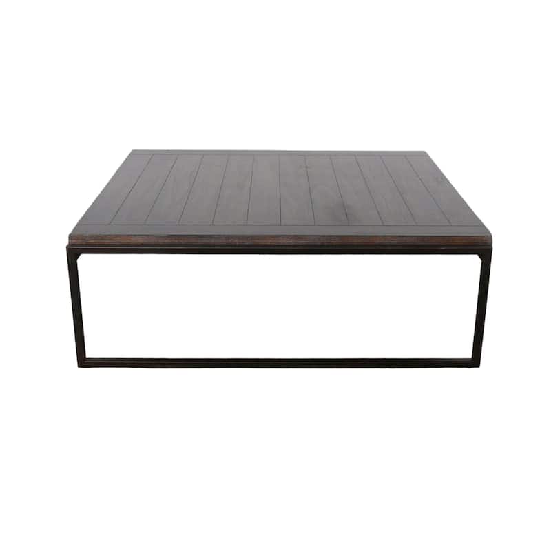 Lery Coffee Table, Dark Brown 50 Inch Square Wood Top, Black Metal