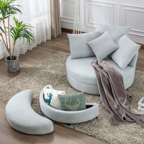 360° Swivel Accent Barrel Chair with Storage Ottoman & 4 Pillows, Modern Linen Leisure Chair Round Accent