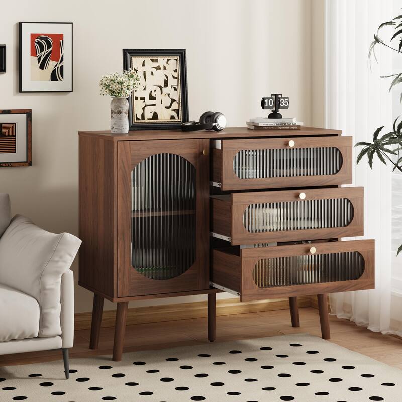 Wooden Accent Cabinet with 3 Drawers & 1 Door, Storage Sideboard, Entryway Cabinet, Dining Room Buffet