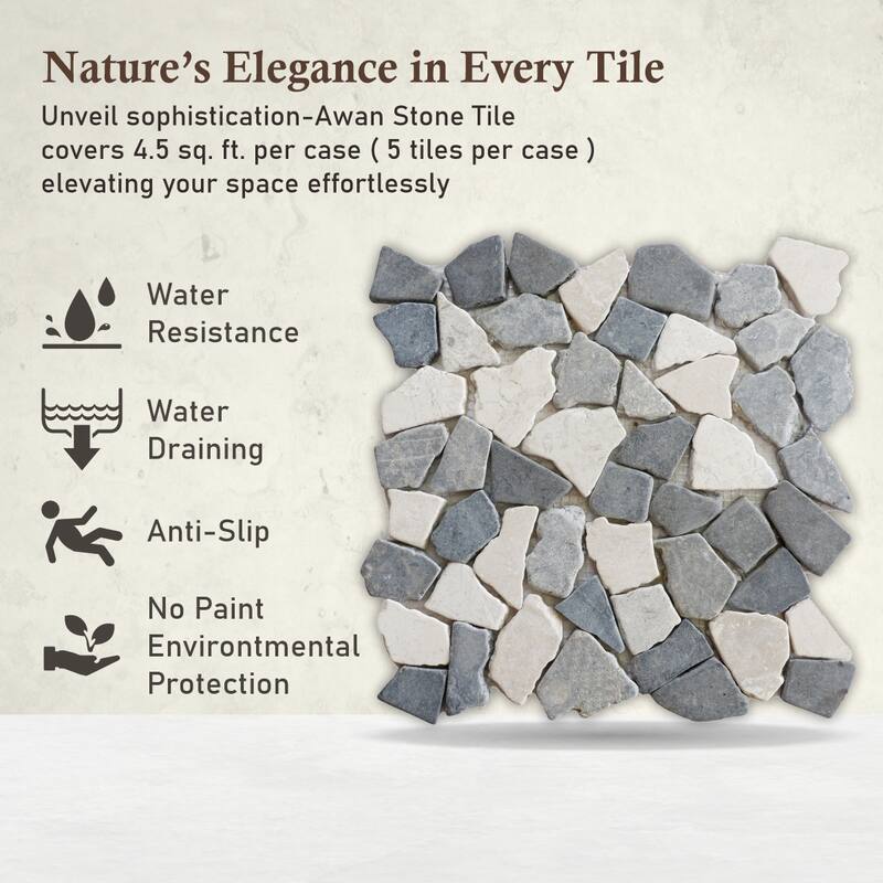 Awan Random Marble Mosaic, Back Splash Tiles for Kitchen Walls, Shower and Bathroom Floors 11.4" X 11.4" (4.5 Sqft per case)