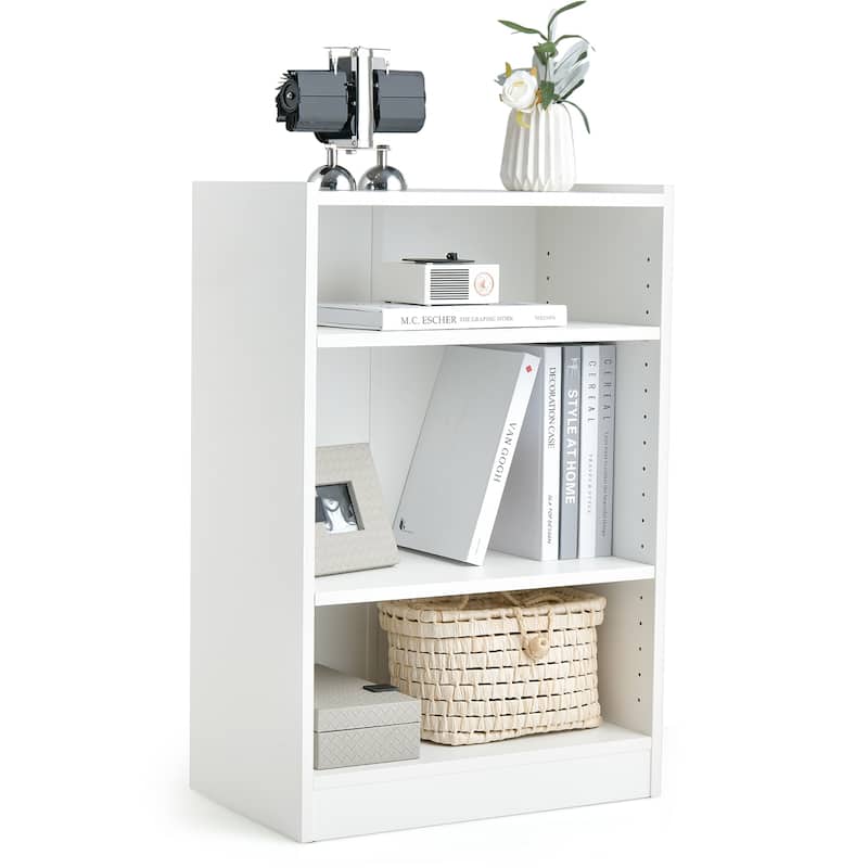 3-Tier Bookcase Open Multipurpose Display Rack w/ Adjustable Shelves - White