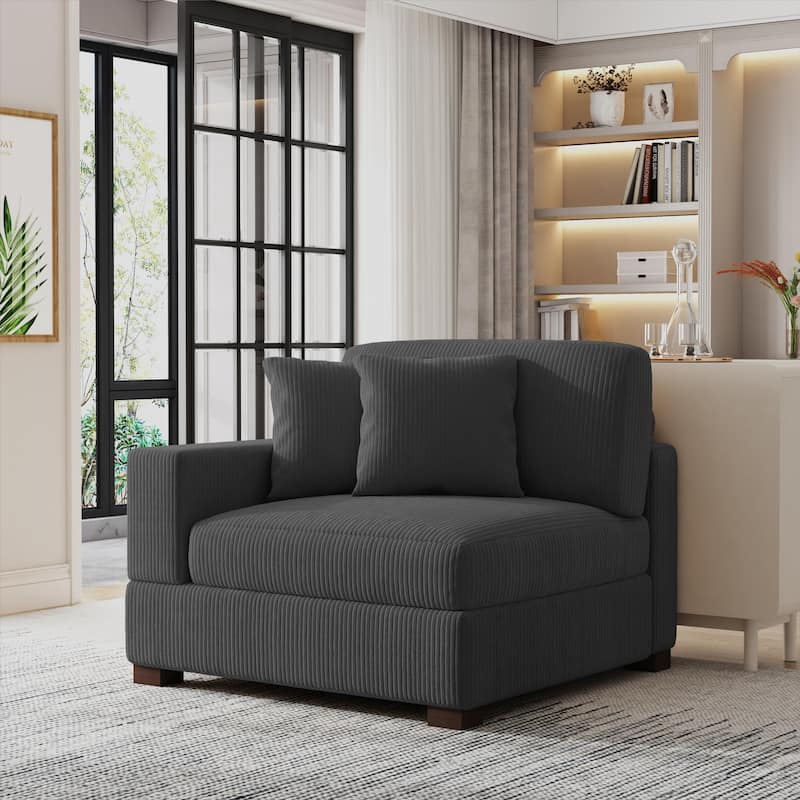 Corduroy Armchair Sofa Corner Chairs With Pillows - Armchair/Left Facing - Grey