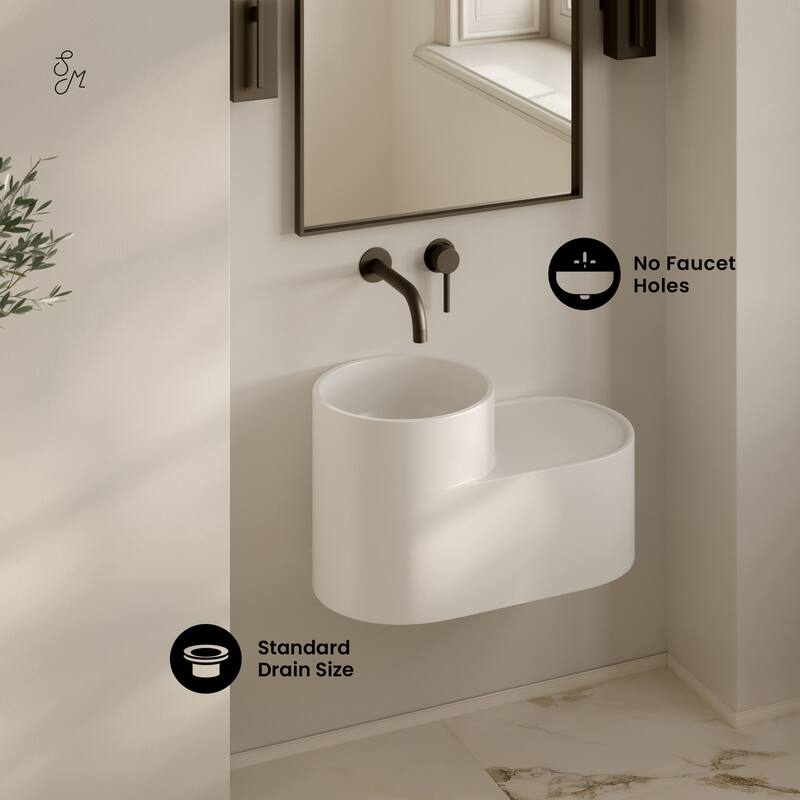 Monaco 20" Solid Surface Oval Wall-Mounted Sink In Matte White - 20