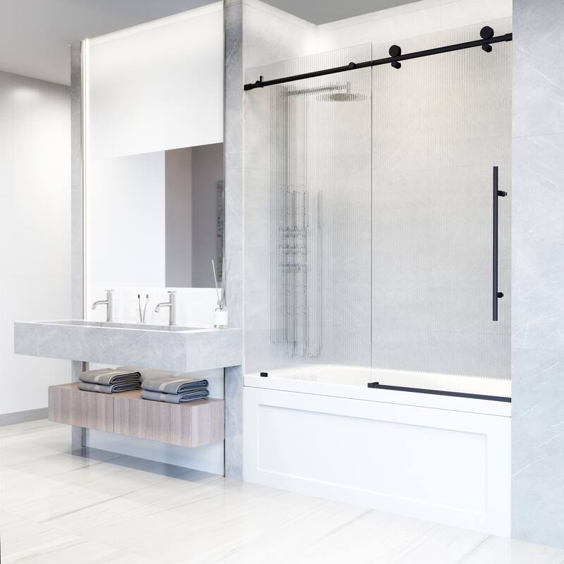 VIGO Elan E-Class 56" to 60" W x 66" H Frameless Sliding Tub Door in Matte Black