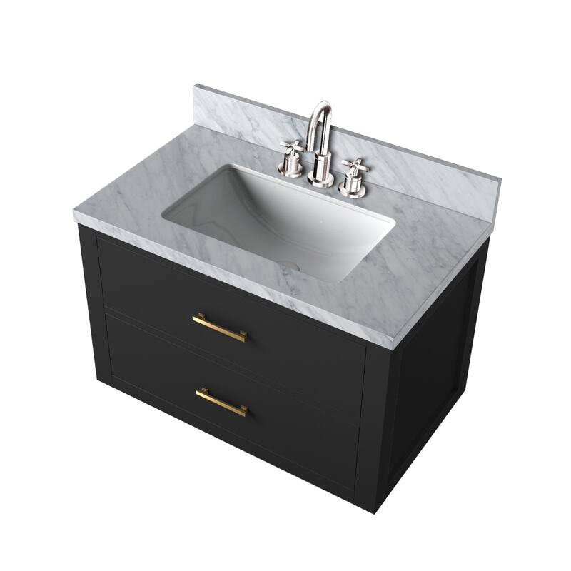 Castor Bath Vanity with Carrara Marble Top, Sink and Faucet