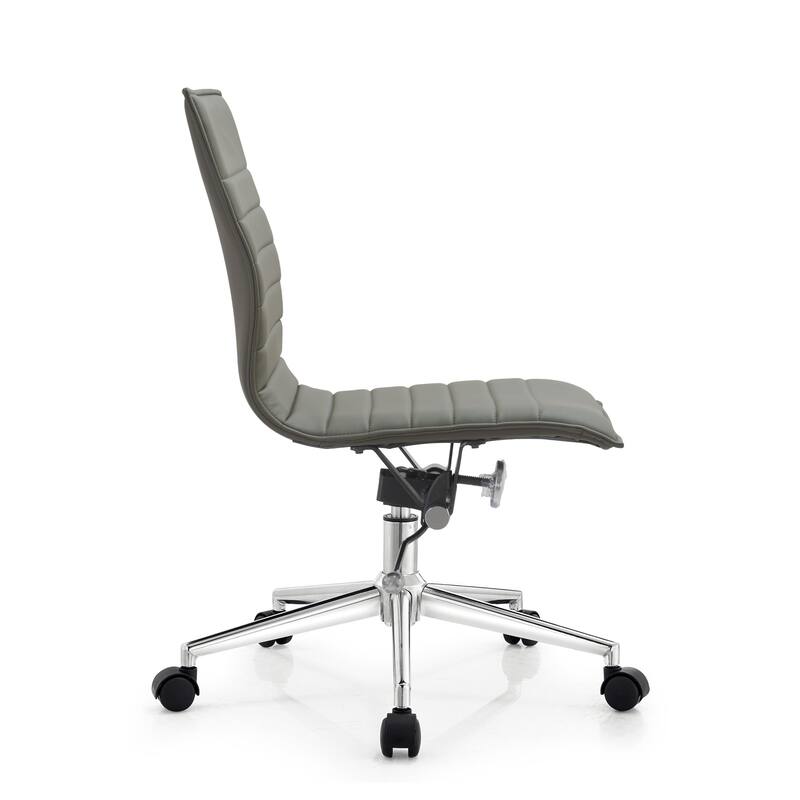 Set of 2 Modern Office Chairs | Upholstered PU Leather Ribbed Armless Mid Back with Metal Frame | Adjustable Height, Tilt