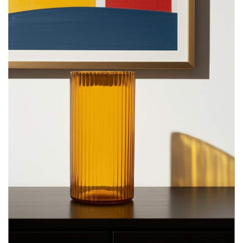 11" Amber Glass Ribbed Cylinder Table Vase - 6.10 - Amber - 6.10