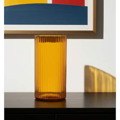 11" Amber Glass Ribbed Cylinder Table Vase - 6.10