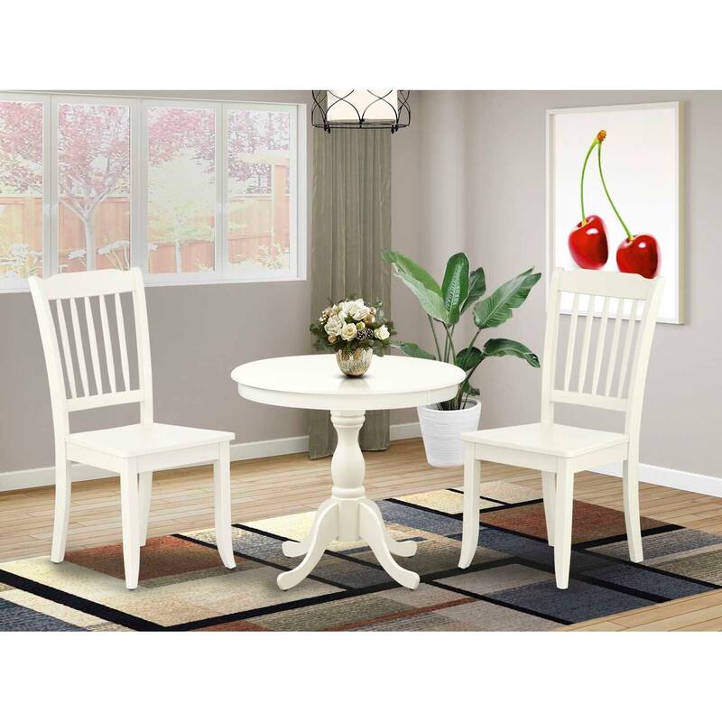 3-Piece Linen White Finish Solid Wood Top - Dining Room Set - Seats 4