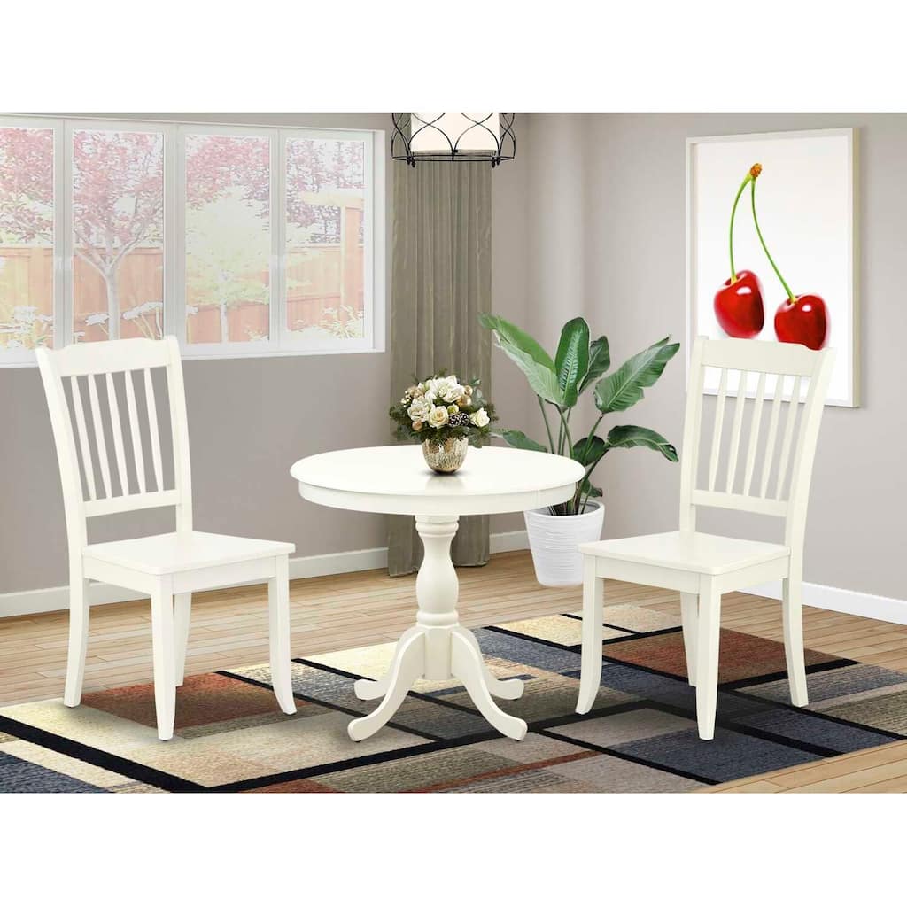 3-Piece Linen White Finish Solid Wood Top - Dining Room Set - Seats 4