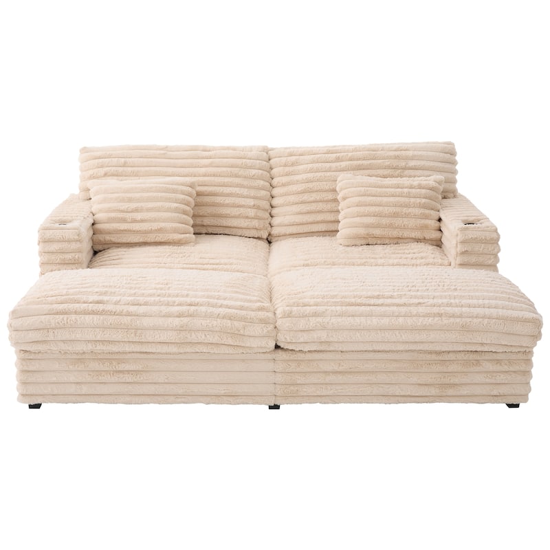 Oversized Double Chaise Lounge Sofa 83.5" Sofa Bed Cloud Couch Plush With Two Supportive Pillows,Usb Ports And Cup Holders