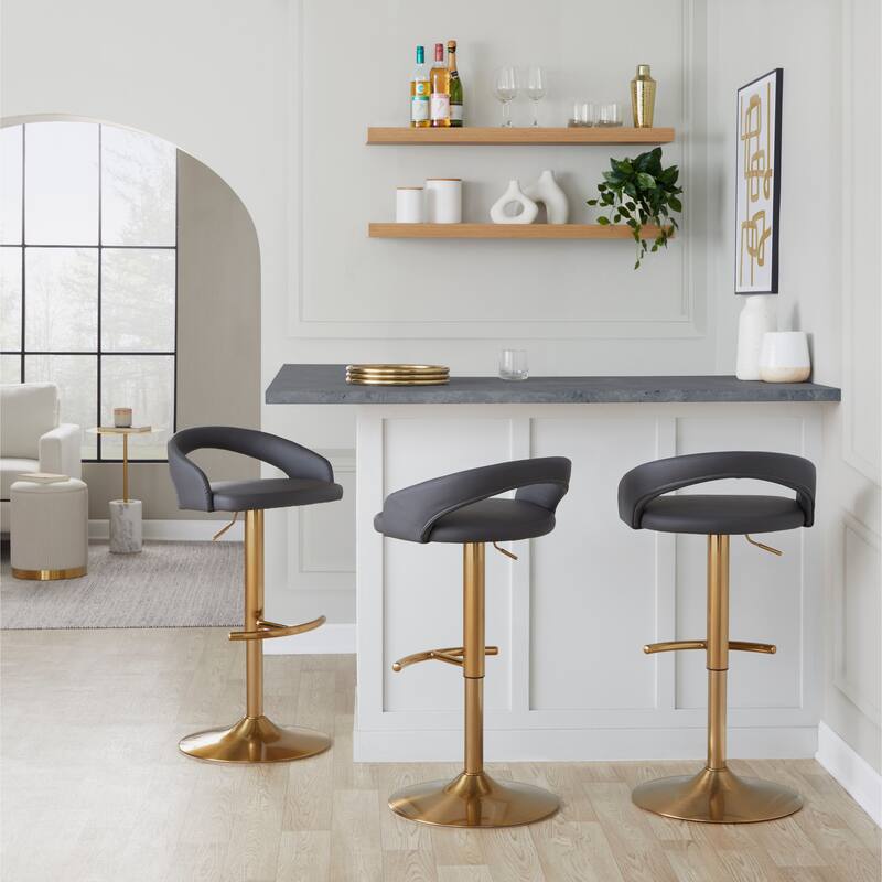 Grotto Upholstered Adjustable Barstool with Gold Metal - Set Of 3