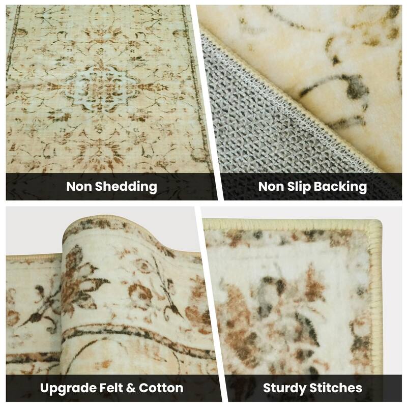 Vintage Boho Area Rugs Machine Washable Non Slip Living Room Rug