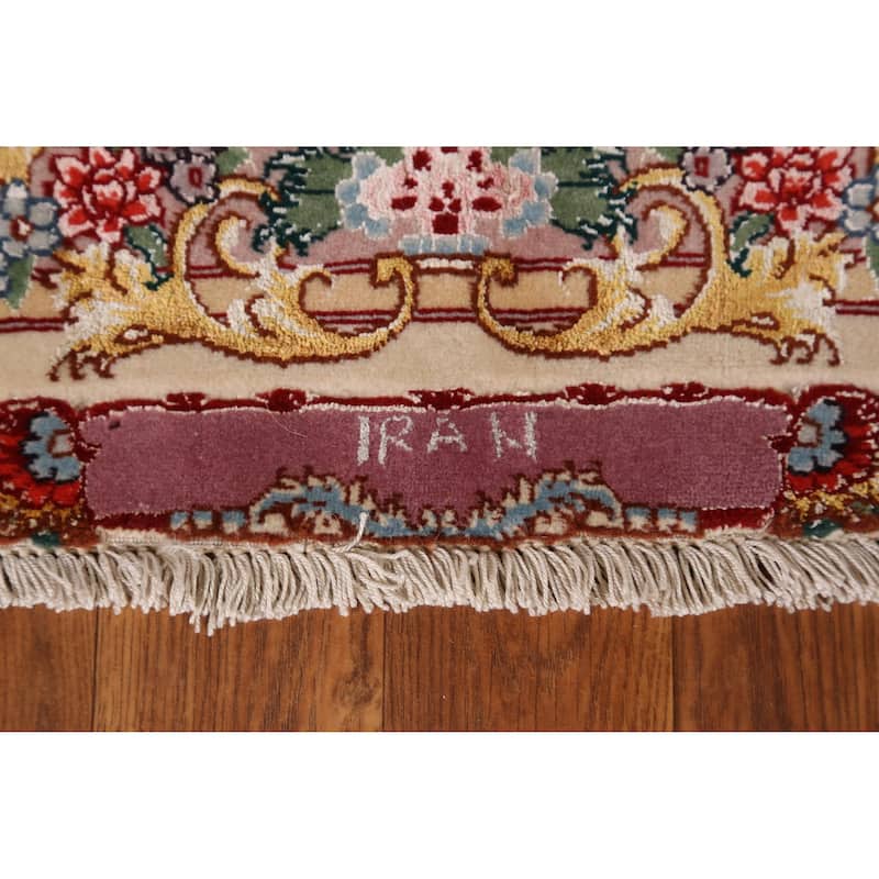 Hand Knotted Oriental Wool & Silk Carpet Traditional Floral Beige & Ivories Tabriz Area Rug - 10' 4'' X 6' 6''