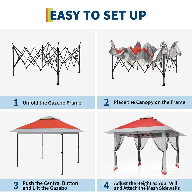 13' x 13' Pop Up Gazebo, Outdoor Canopy Tent with Mosquito Netting & Double Roof, Ez Up Event Tent with Wheeled Bag