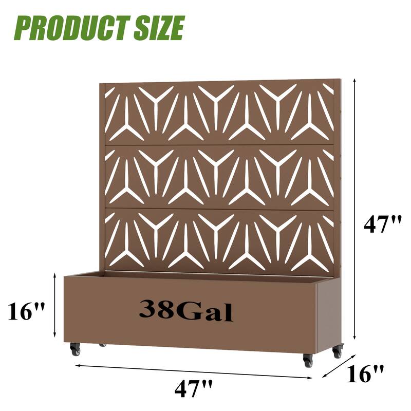 Metal Galvanized Planter Box with Trellis Privacy Screen Lockable Wheels