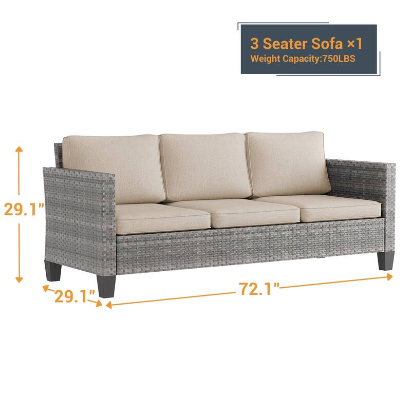 Livoosun Patio Outdoor Couch,3-Seater Furniture with Removable Cushion