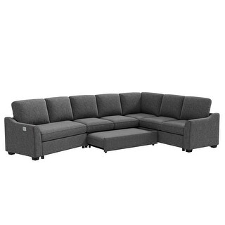 129 inch L-Shape Sofa Couch with USB Charging Port and Pull-Out Bed ...
