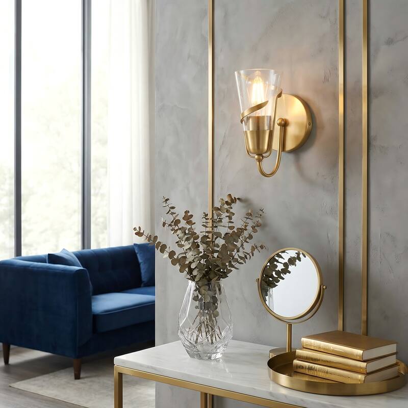 5" Antique Gold Arch Seeded Glass Modern Bathroom Vanity Light Wall Sconce