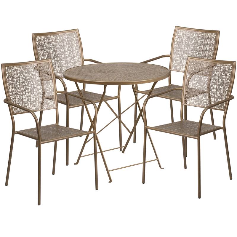 30'' Round Indoor-Outdoor Folding Patio Table Set with 4 Square Back Chairs