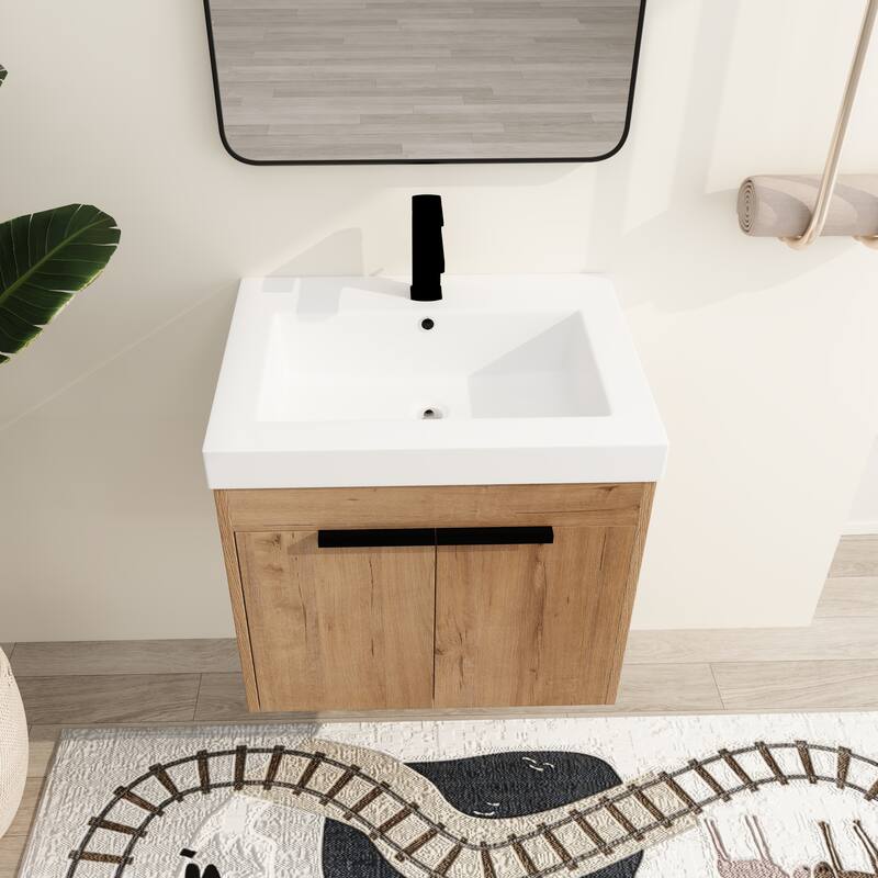 Malwee 24" Floating Bathroom Vanity, Modern Wall Mounted Bathroom Vanity with Resin Top and Soft Close Door