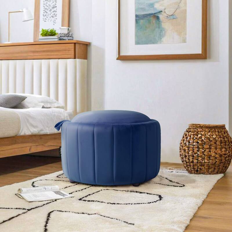 29" Modern Velvet Round Storage Ottoman