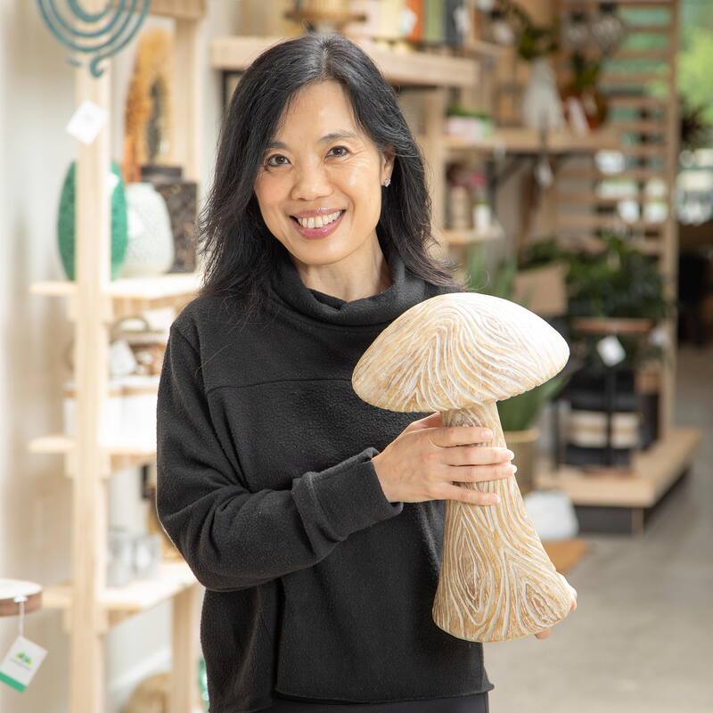 15 in. Wood Look Resin Mushroom Statuary