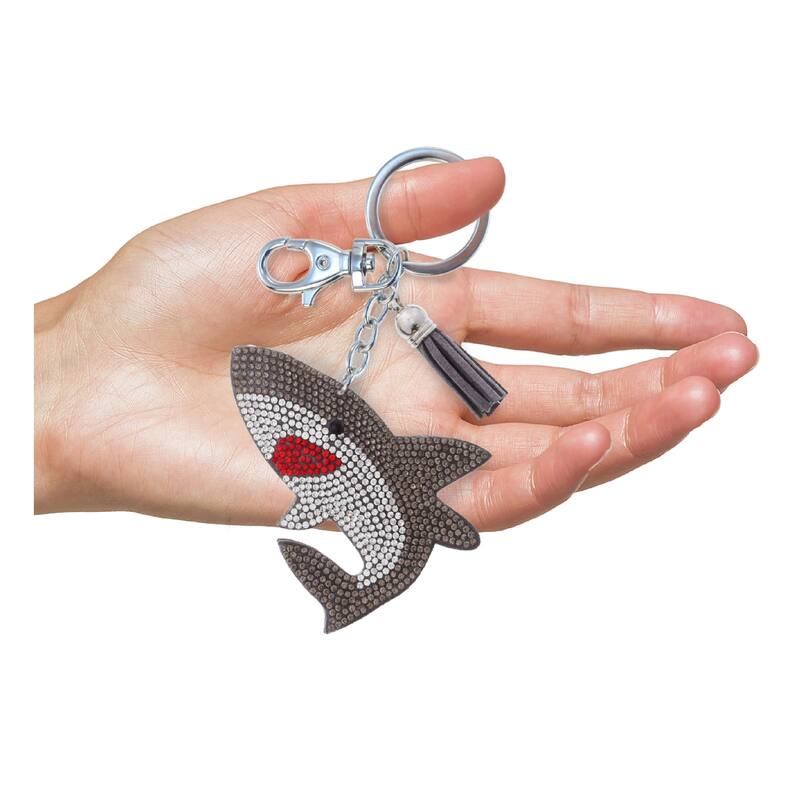 Aqua79 Shark Keychain - Grey Sparkling Rhinestones Charm with Tassel - 3.5 x 2.75 x 0.25 inches