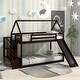 preview thumbnail 20 of 25, Wooden Modern Twin over Twin House Bunk Bed with Slide and Storage Staircase, Featuring a pitched roof and wall section.