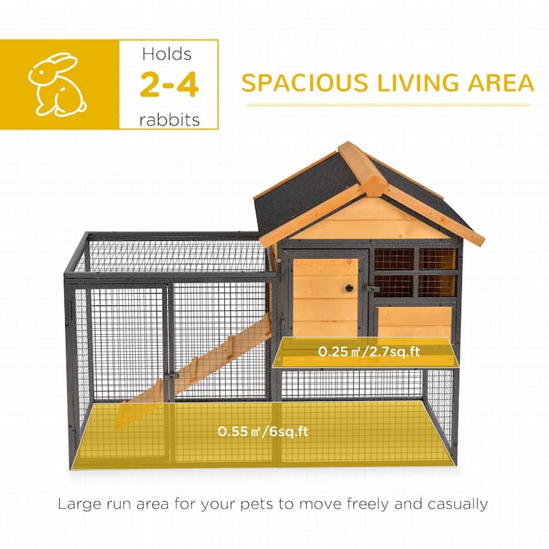 Large Wooden Bunny Hutch with Slide-Out Tray and Ventilated Wire Window for Small Animal - 48" L x 24.75" W x 36.25" H