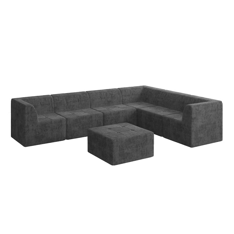 No Tool DIY Sofa Bed, L-Shape Modular Corduroy, Space Saving