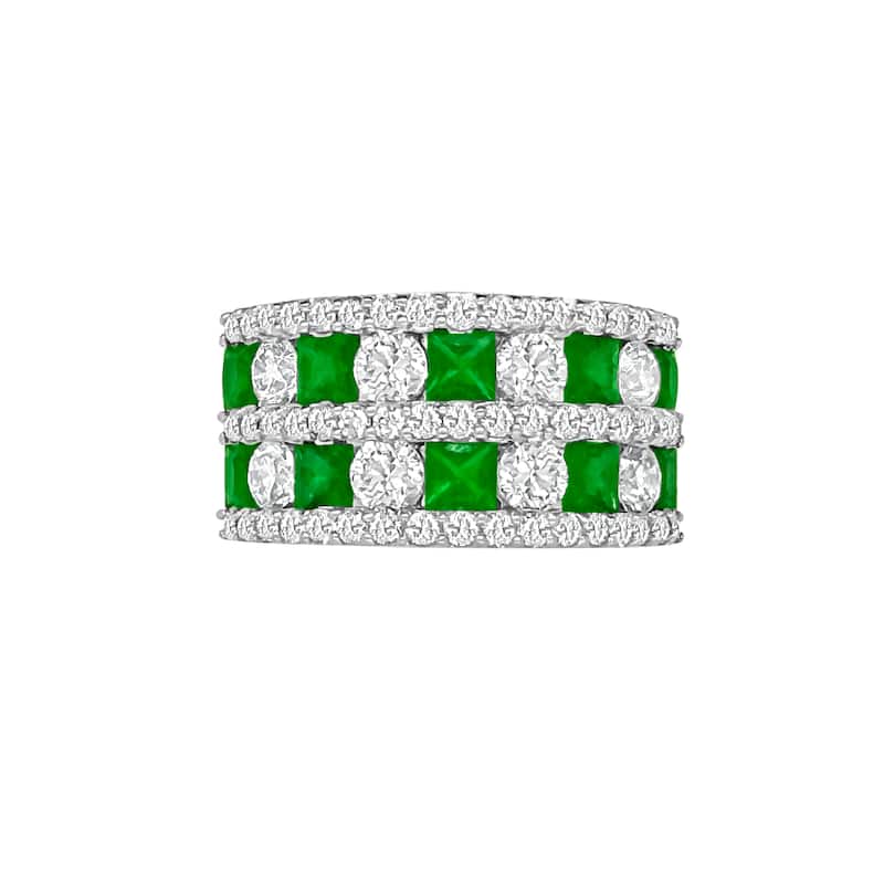 Auriya 14k Gold Emerald and Diamond Two-Row Wide Band 1.71 ct. tw. (F-G, VS)