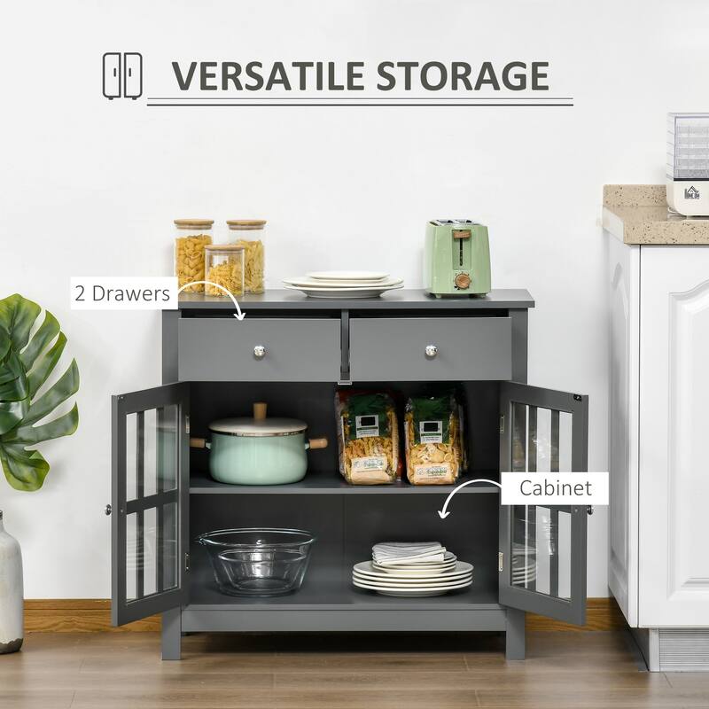 HOMCOM Sideboard Buffet Cabinet, Storage Serving Cabinet with Glass Doors, and Drawers for Kitchen - 31.5"x14"x30"