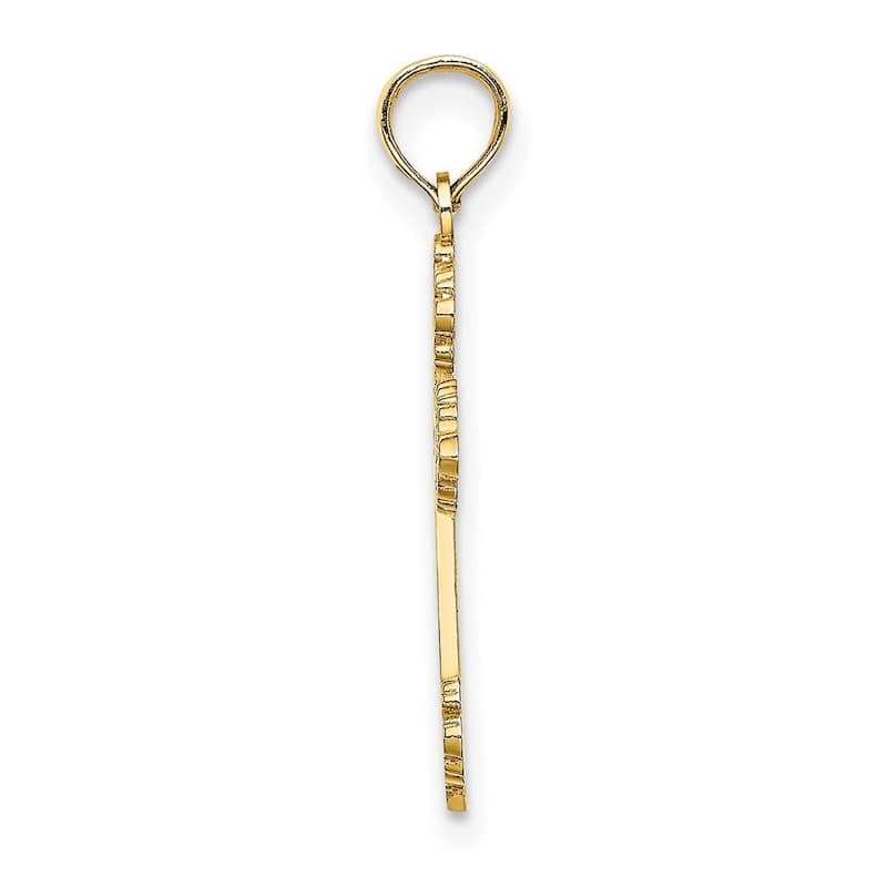 Curata 14k Yellow Gold Engraved Ends Budded Cross Necklace 14mm x19mm