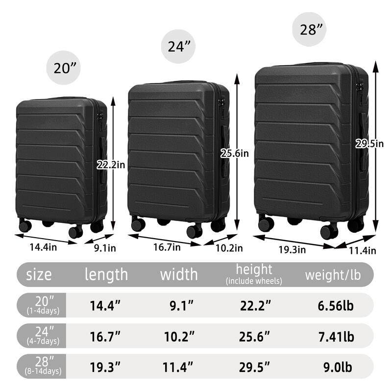 Luggage Set 3 Piece Suitcase Sets with Spinner Wheel, ABS Hardside Expandable Travel Laggage with TSA Lock